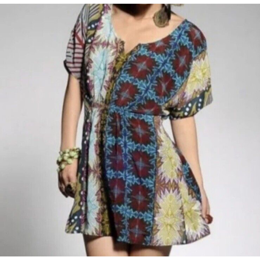 Fei Anthropology Womens Tunic Top XS Silk Multicolor Boho